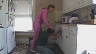 Girl farts in the face of the handyman