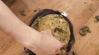 Lovely Japanese girl eating crap