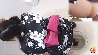 Geisha pooping in public toilet - scene