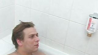 Blonde girl pees on her boyfriend