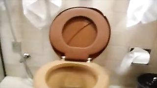 Poop over the toilet