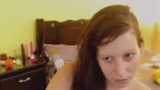 Brown haired girl pooping