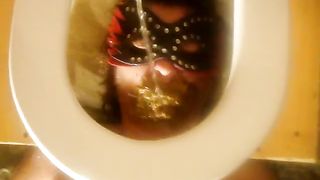 Piss and shit on a human toilet