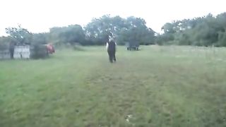 Fat girl pooping and peeing outdoor