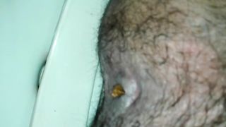 Hairy girl pooping