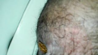 Hairy girl pooping