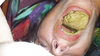 Grandma eating fresh poop