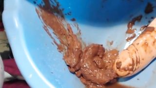 Hot blonde smearing poop