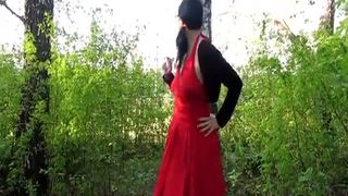 Nerdy teen shitting outdoor