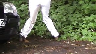 Tattooed girl shitting outdoor