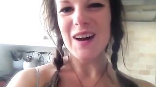 Close up of sexy babe shitting slowly and hard