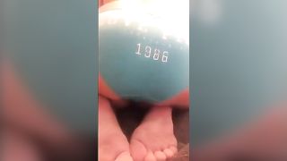 Pushing big turd in blue panties