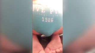 Pushing big turd in blue panties