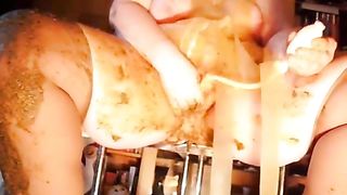 Chubby babe smears shit