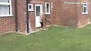 She's peeing around the house