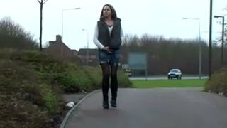 Sexy babe peeing on the highway
