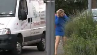 Blonde chubby babe peeing