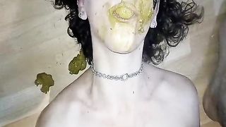 Masked girl fucked hard with poop