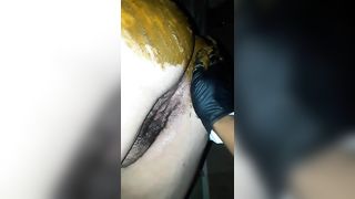 Smearing shit on her entire ass