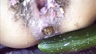 She puked on her hairy pussy