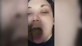 Smearing poop on a brunette slut