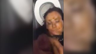 Smearing poop on a brunette slut