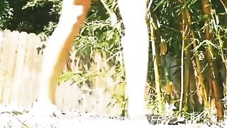 Girl in bikini taking a shit