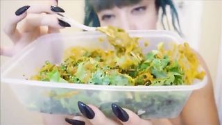 Alternative girl eats a scat salad