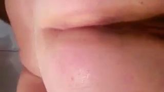 Chunky babe doing enema