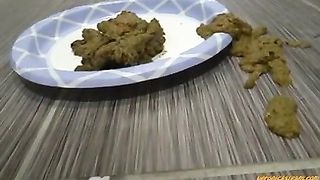 Shitting on a plate slowly