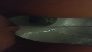 Shaved pussy tease and peeing