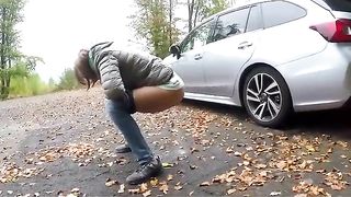 Peeing behind a parked car