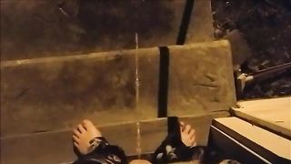 She's peeing outdoor