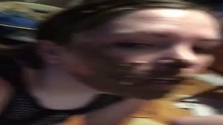 Scat girl begs for a facial