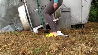 Blonde babe shitting outdoor