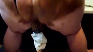 BBW babe rides a long dildo