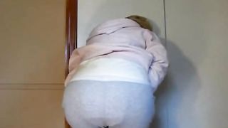 Blonde babe shitting in diapers