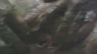 Blonde milf masturbates with fresh crap