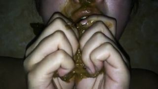 Busty brunette pukes after eating shit