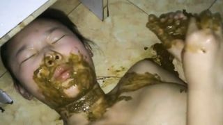 Busty brunette pukes after eating shit