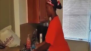 Busty black girl shitting in panties