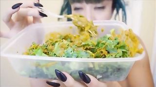 Alternative girl eats a scat salad withiout puking