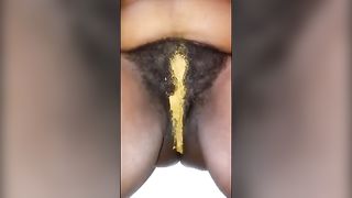 BBW babe smears shit on hairy pussy