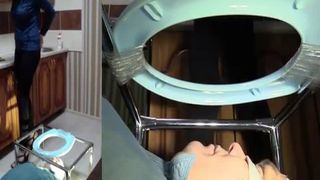 Girl with perfect ass shits on slave