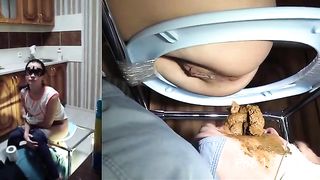 Girl with perfect ass shits on slave