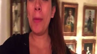 Dark haired college girl shits over toilet