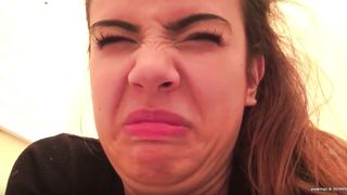 Dark haired college girl shits over toilet