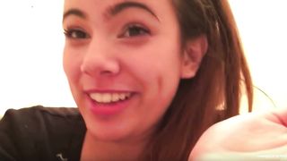 Dark haired college girl shits over toilet