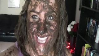 Walking with poop on her face