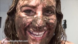 Walking with poop on her face